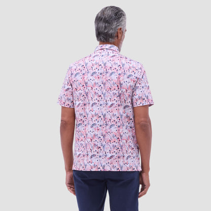 Bugatchi Victor Leaf Print OoohCotton® Polo Shirt Chili