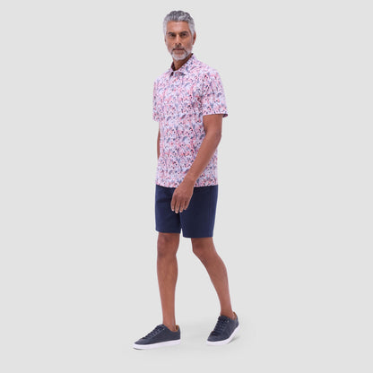 Bugatchi Victor Leaf Print OoohCotton® Polo Shirt Chili