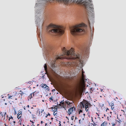 Bugatchi Victor Leaf Print OoohCotton® Polo Shirt Chili