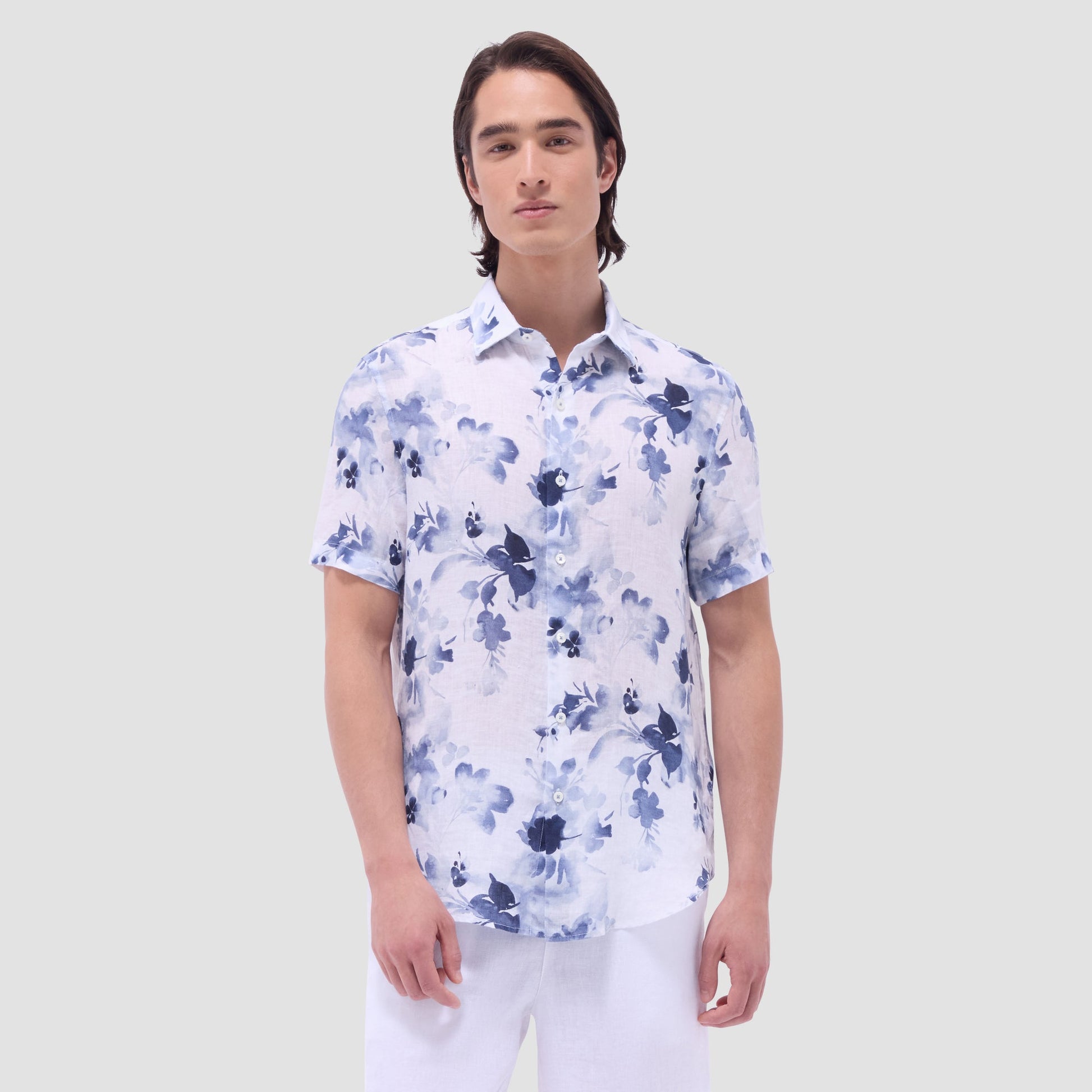 Bugatchi Orson Floral Short-Sleeve Shirt Steel