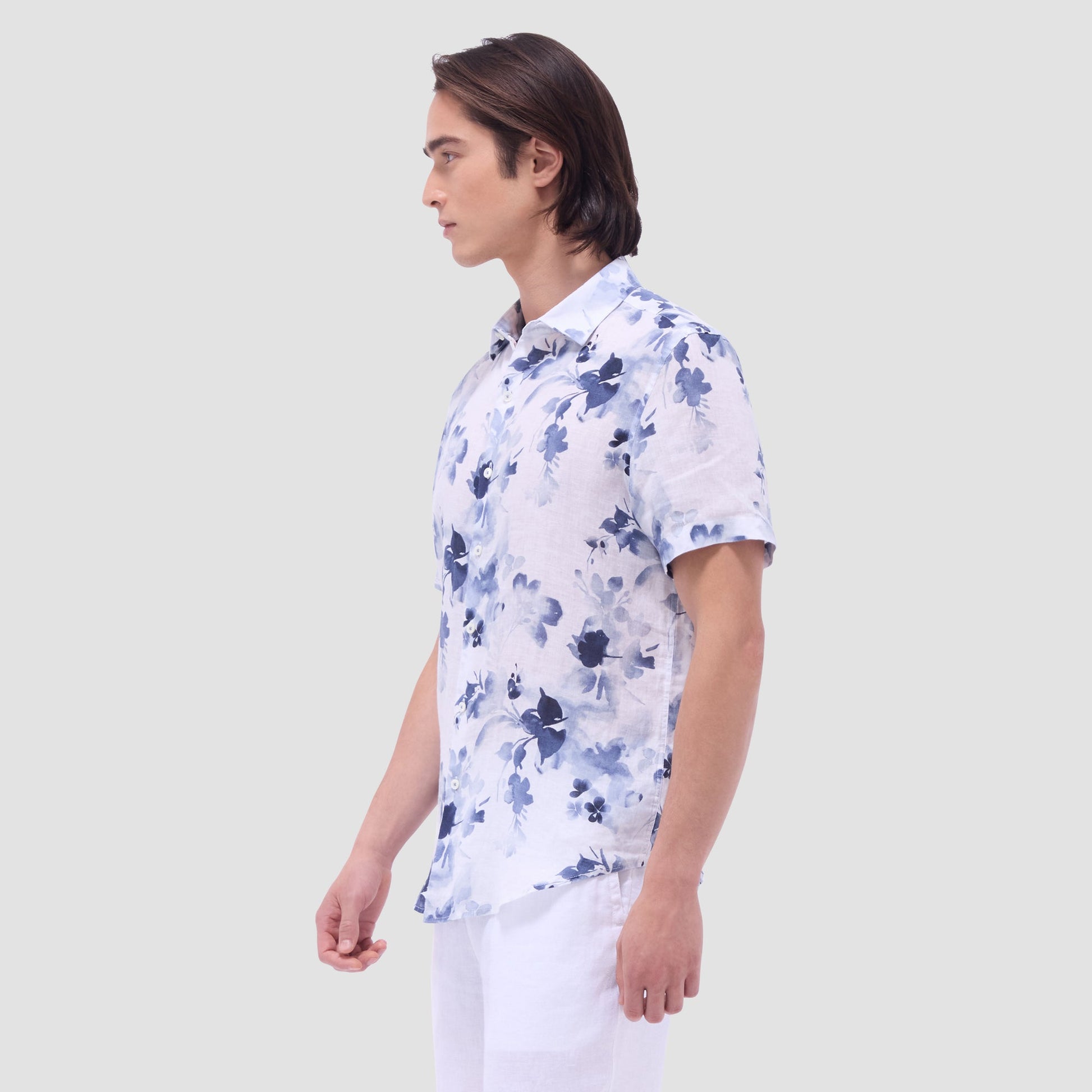 Bugatchi Orson Floral Short-Sleeve Shirt Steel
