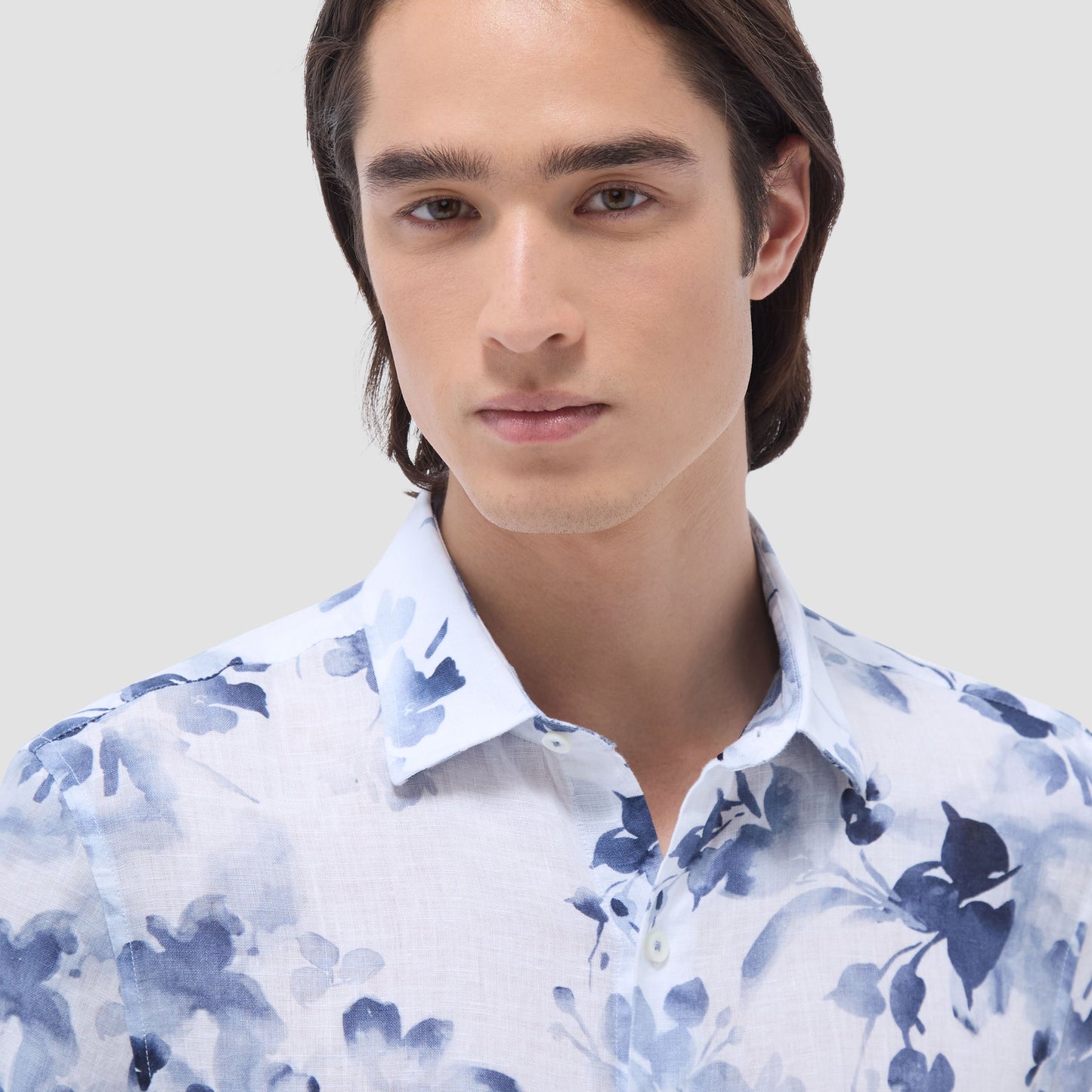 Bugatchi Orson Floral Short-Sleeve Shirt Steel