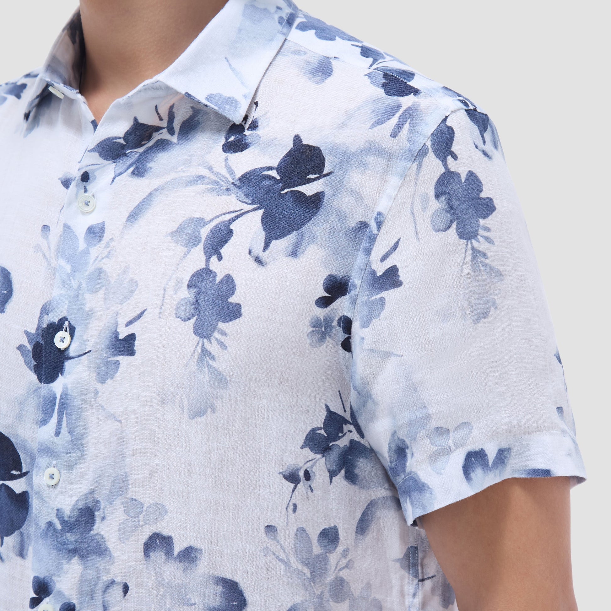 Bugatchi Orson Floral Short-Sleeve Shirt Steel