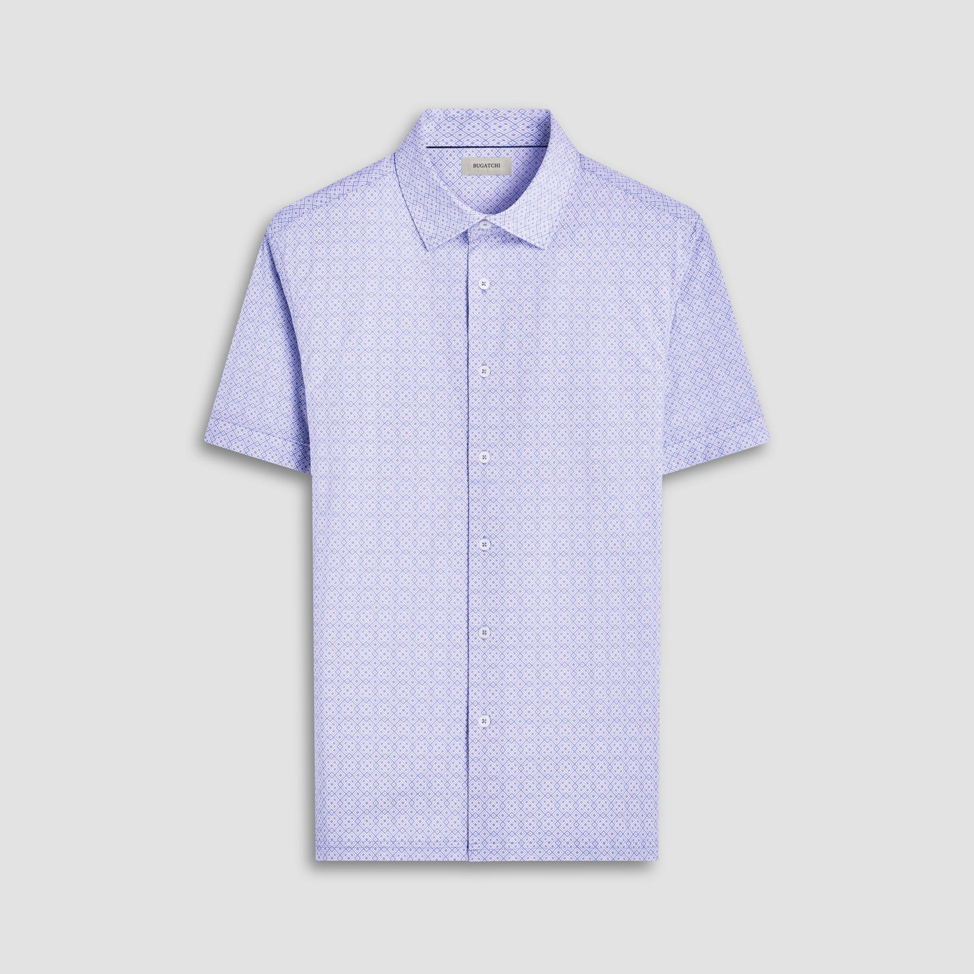 Bugatchi Milo Geometric OoohCotton® Short-Sleeve Shirt Air Blue