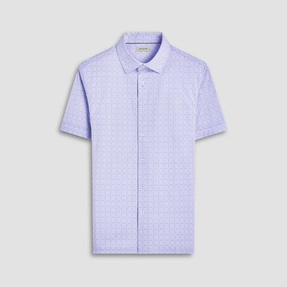Bugatchi Milo Geometric OoohCotton® Short-Sleeve Shirt Air Blue