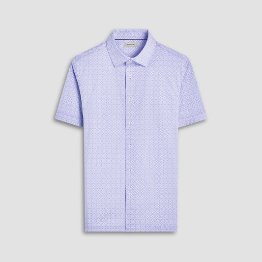 Bugatchi Milo Geometric OoohCotton® Short-Sleeve Shirt Air Blue