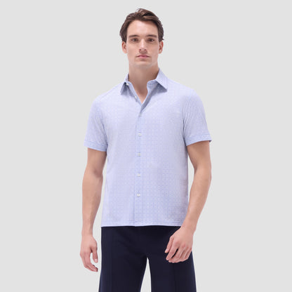 Bugatchi Milo Geometric OoohCotton® Short-Sleeve Shirt Air Blue