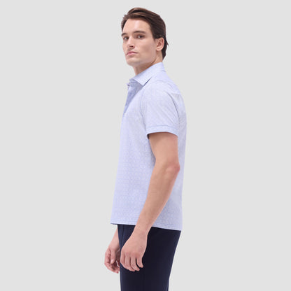 Bugatchi Milo Geometric OoohCotton® Short-Sleeve Shirt Air Blue
