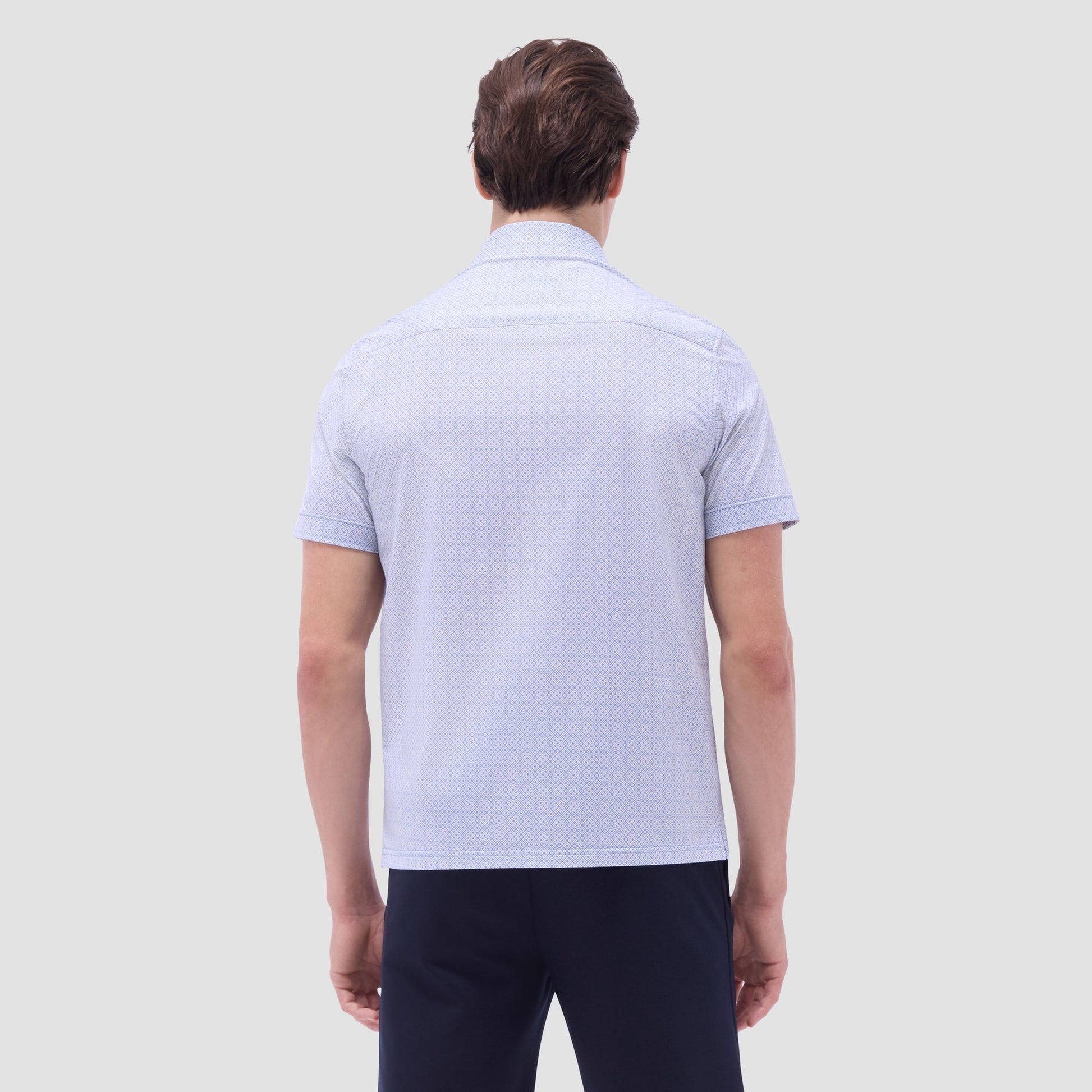 Bugatchi Milo Geometric OoohCotton® Short-Sleeve Shirt Air Blue