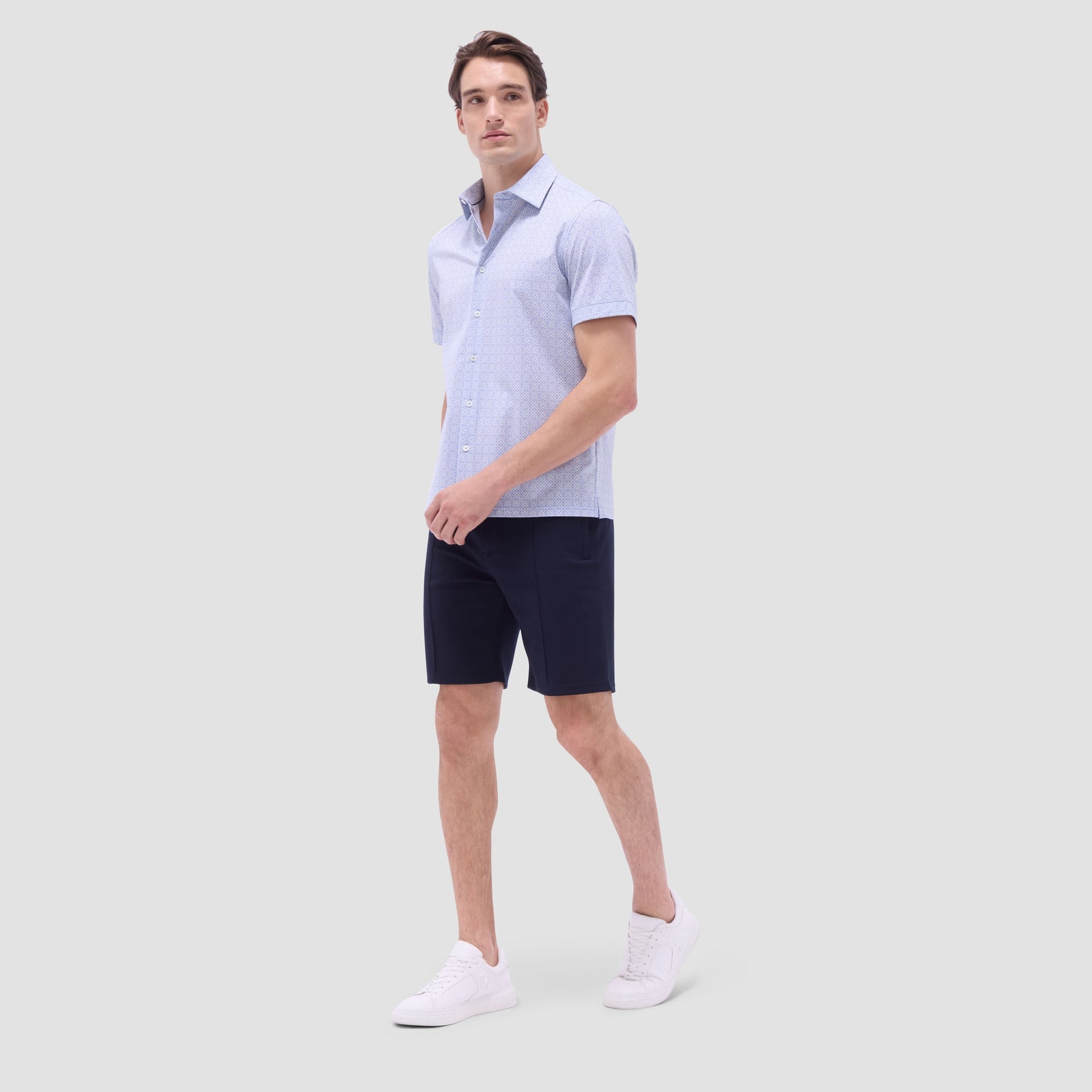 Bugatchi Milo Geometric OoohCotton® Short-Sleeve Shirt Air Blue