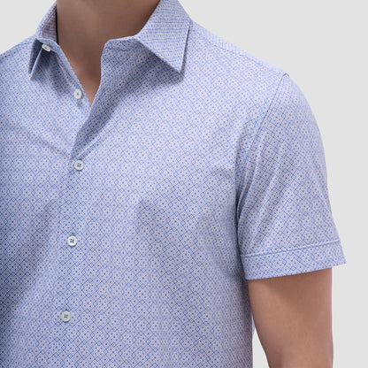 Bugatchi Milo Geometric OoohCotton® Short-Sleeve Shirt Air Blue