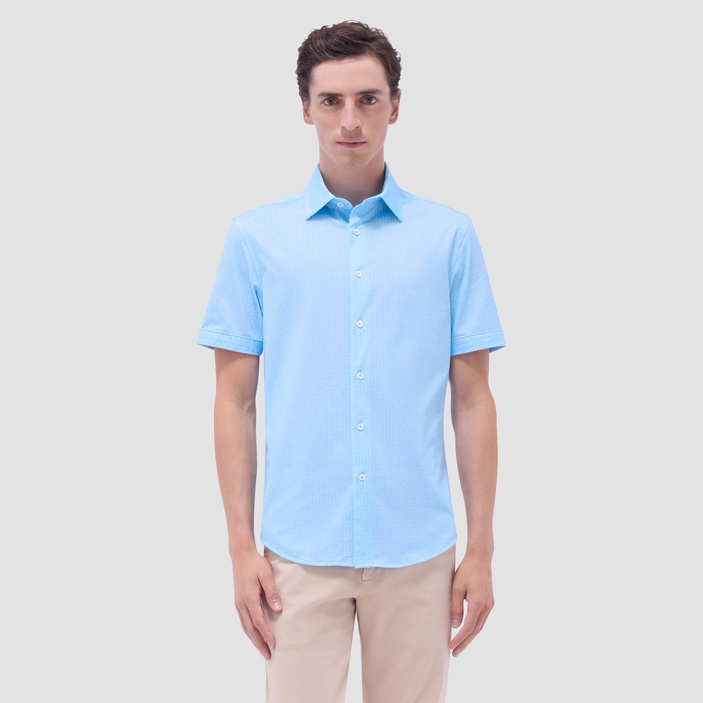 Bugatchi Miles Bowling Pin OoohCotton® Short-Sleeve Shirt Ice