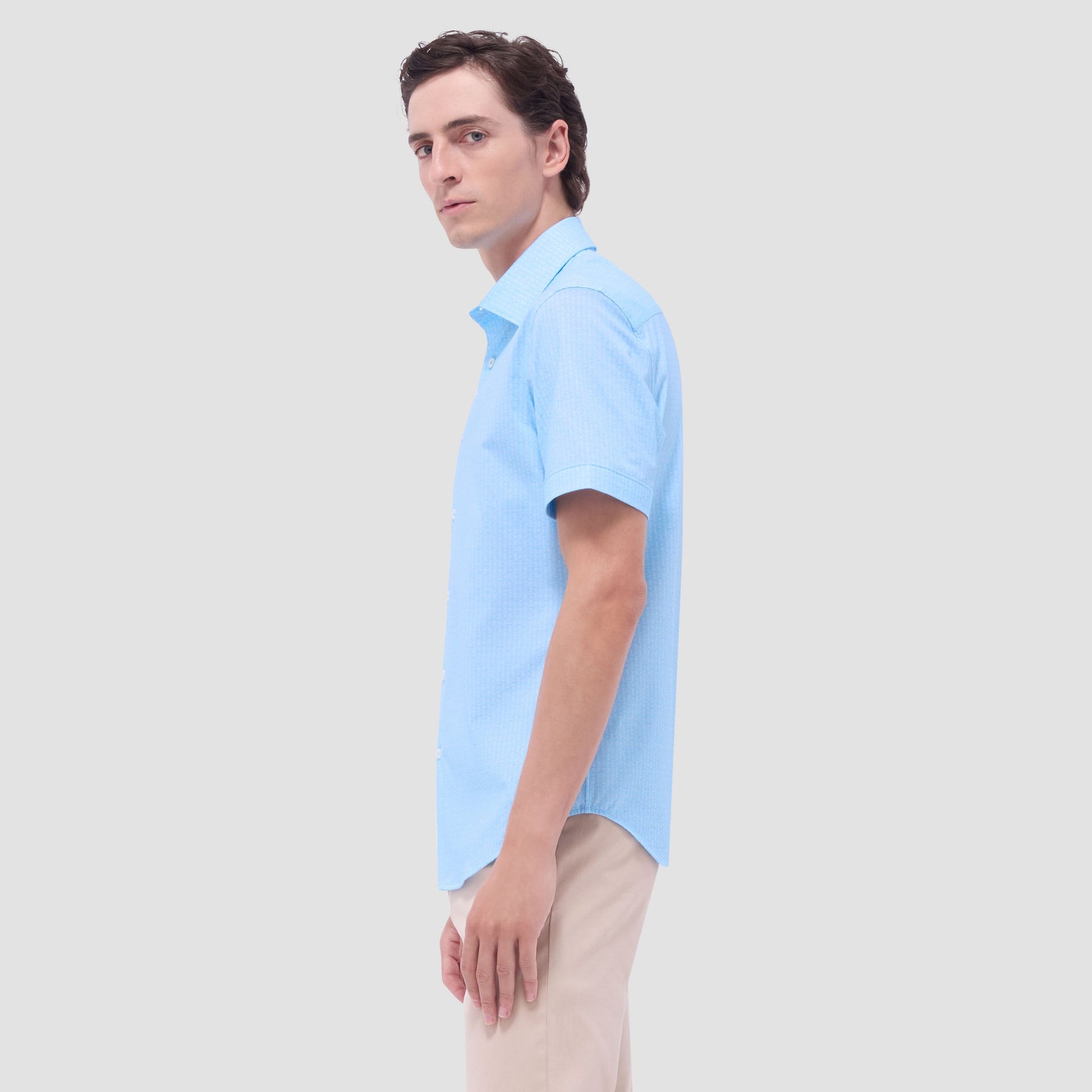 Bugatchi Miles Bowling Pin OoohCotton® Short-Sleeve Shirt Ice