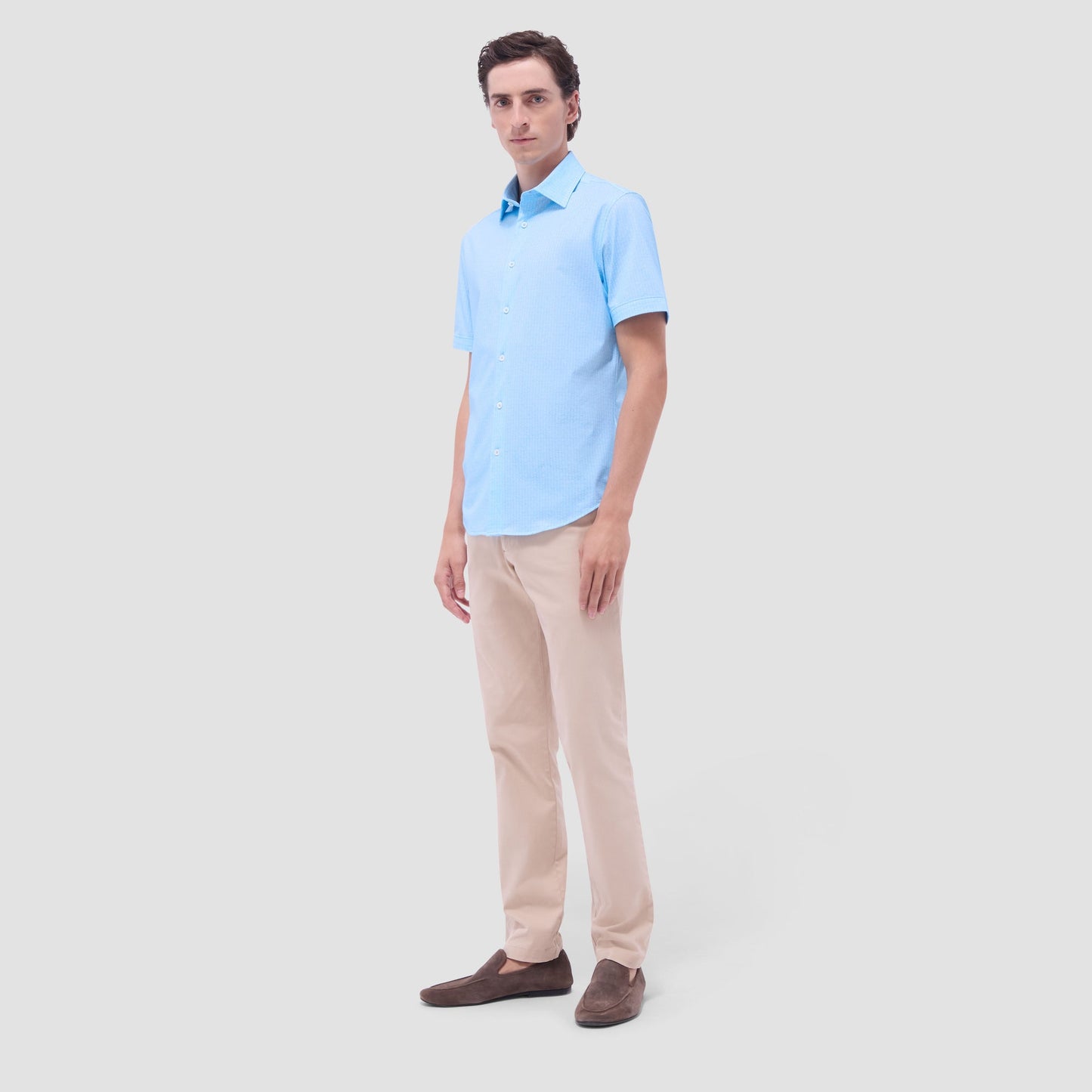 Bugatchi Miles Bowling Pin OoohCotton® Short-Sleeve Shirt Ice