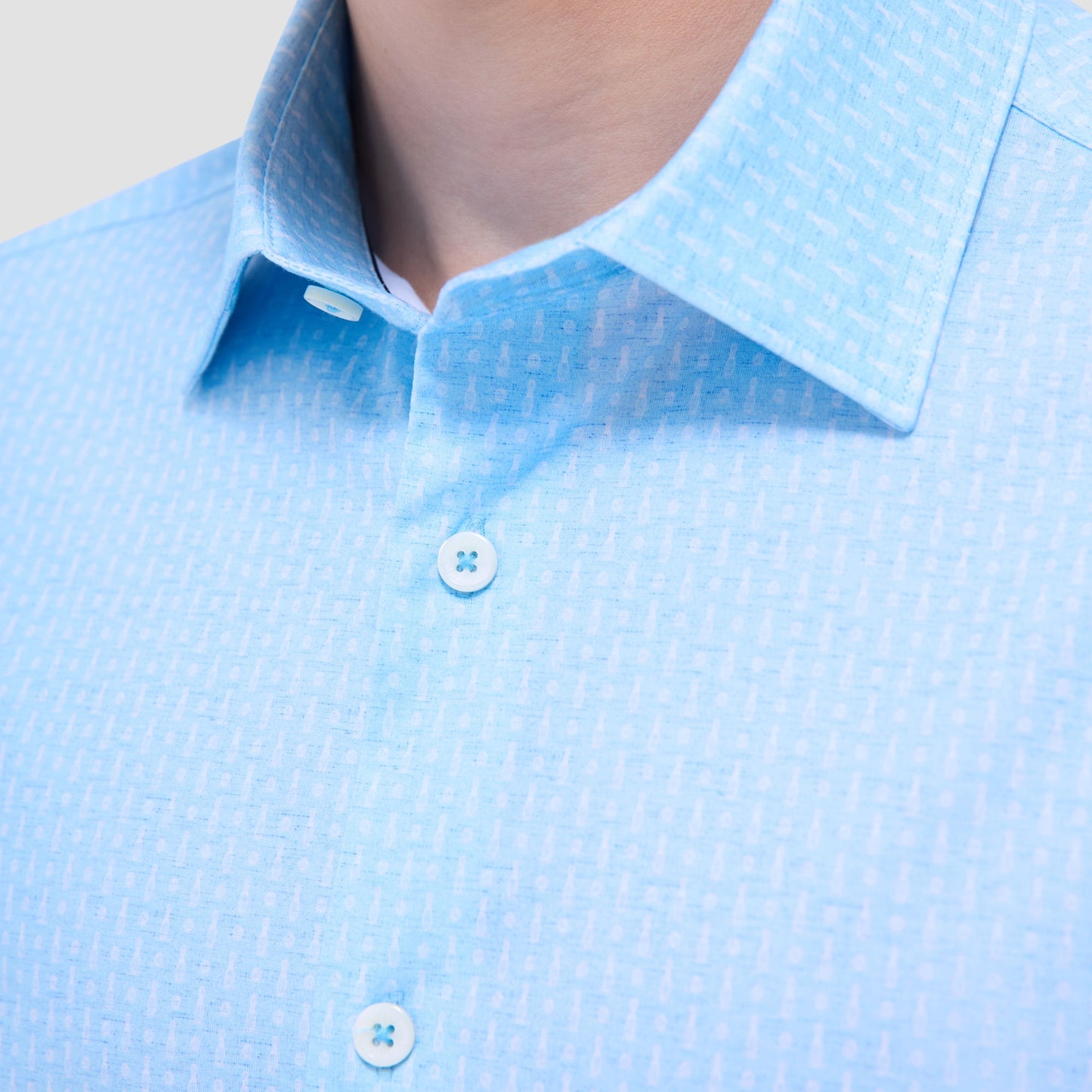 Bugatchi Miles Bowling Pin OoohCotton® Short-Sleeve Shirt Ice