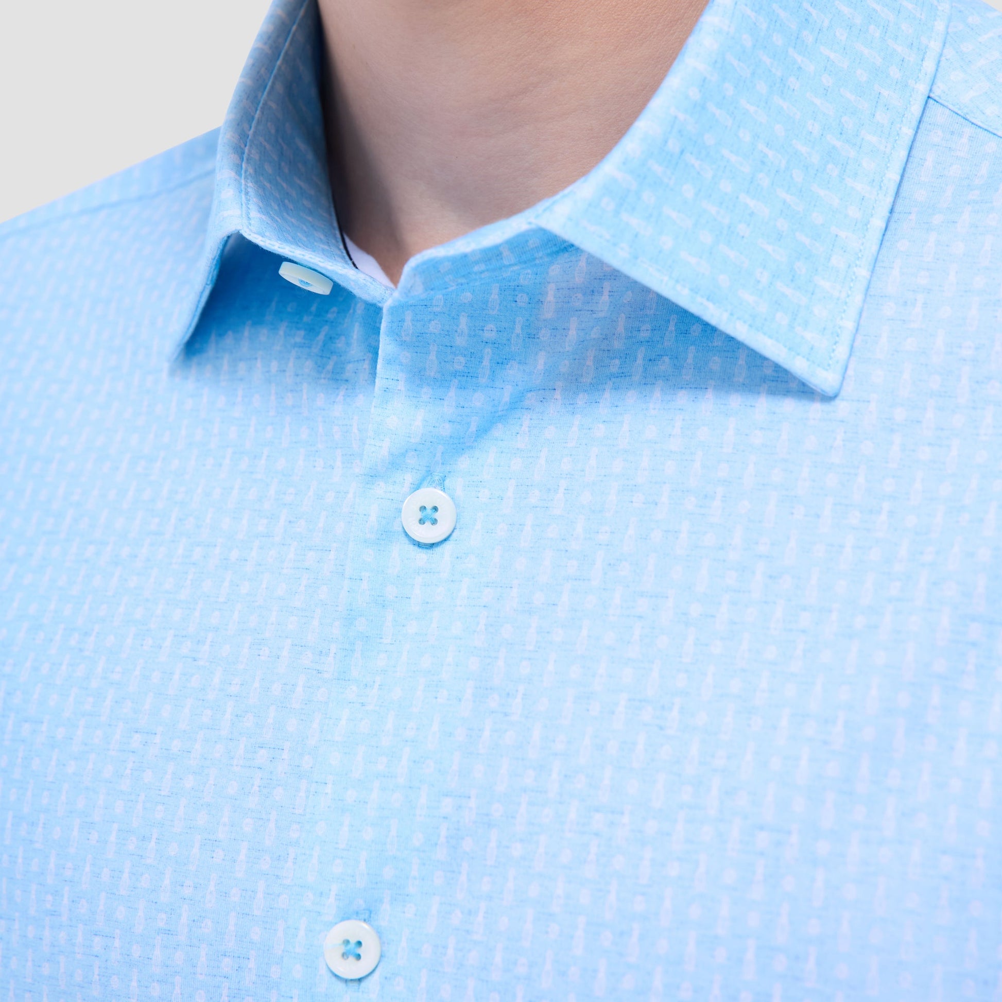Bugatchi Miles Bowling Pin OoohCotton® Short-Sleeve Shirt Ice