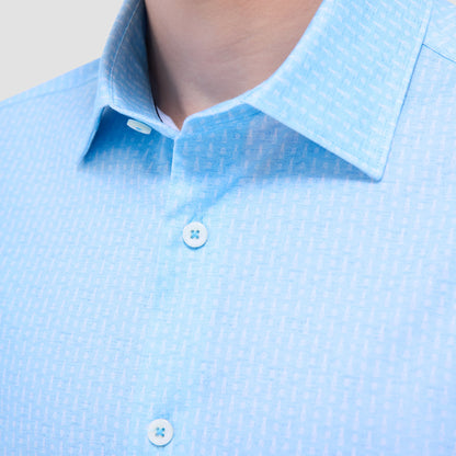 Bugatchi Miles Bowling Pin OoohCotton® Short-Sleeve Shirt Ice