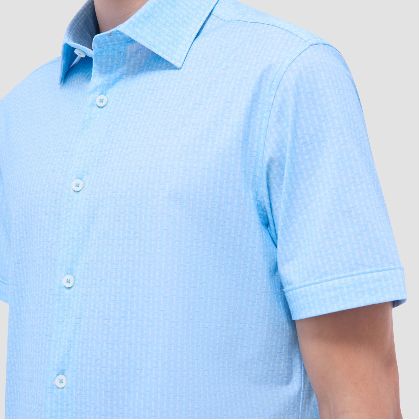 Bugatchi Miles Bowling Pin OoohCotton® Short-Sleeve Shirt Ice