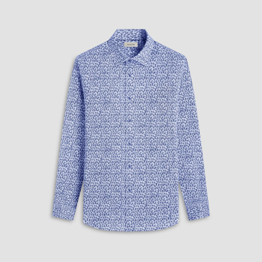 Bugatchi James Leaf Print OoohCotton® Shirt Navy