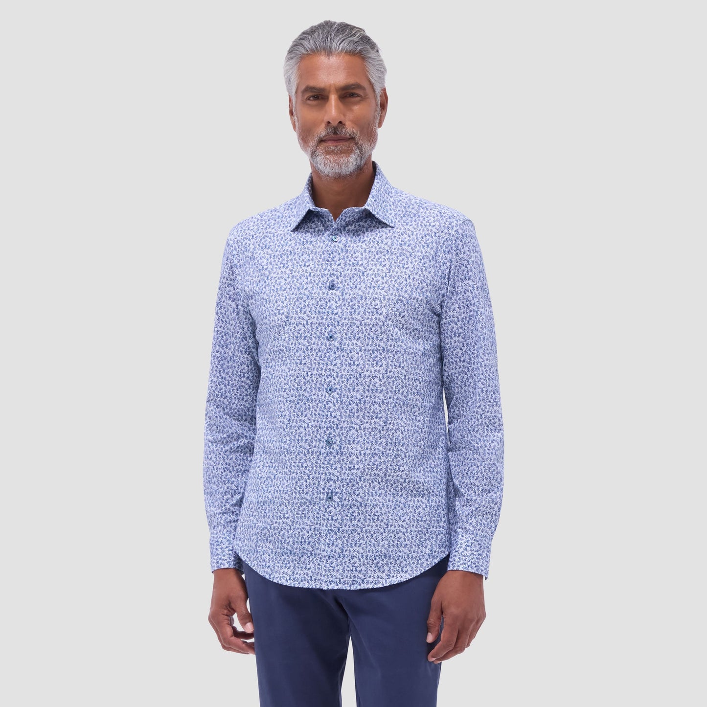 Bugatchi James Leaf Print OoohCotton® Shirt Navy
