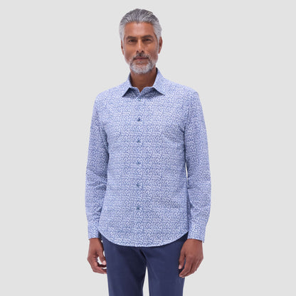 Bugatchi James Leaf Print OoohCotton® Shirt Navy