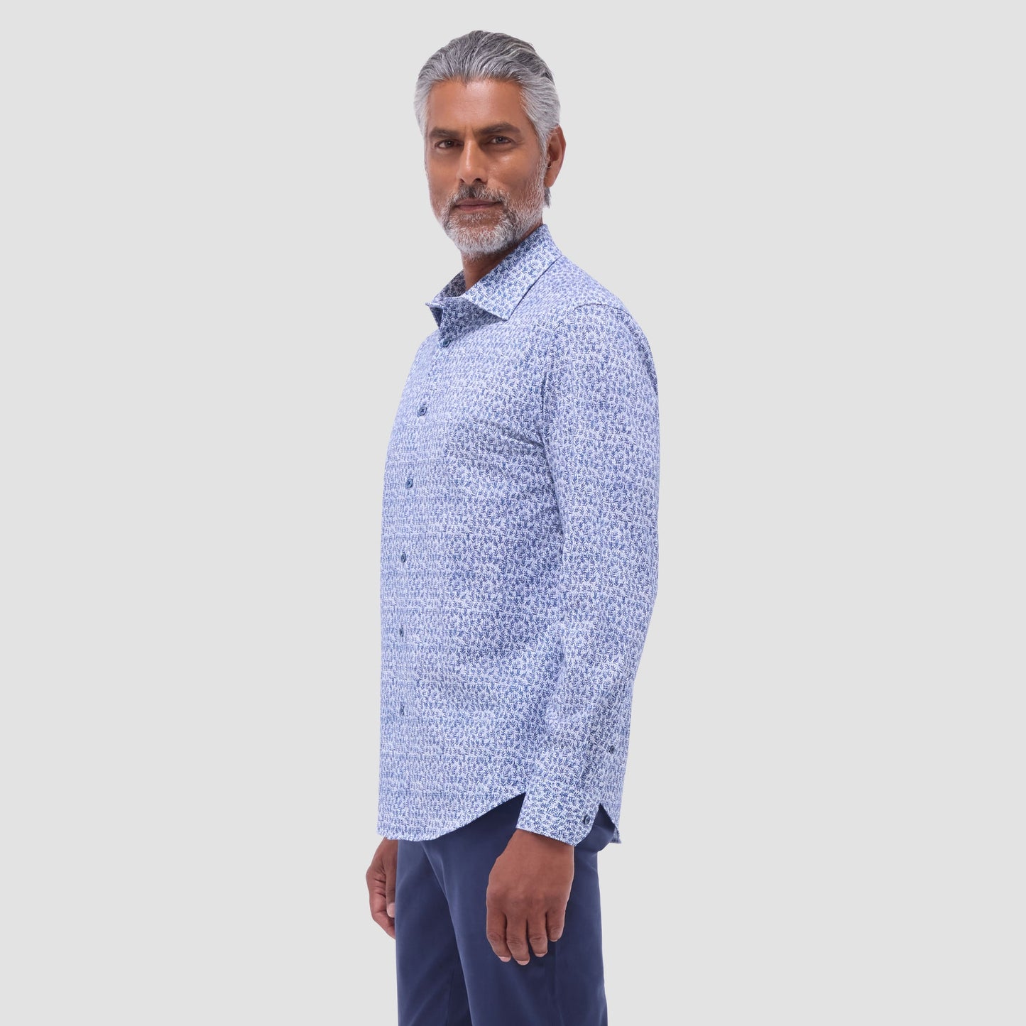 Bugatchi James Leaf Print OoohCotton® Shirt Navy