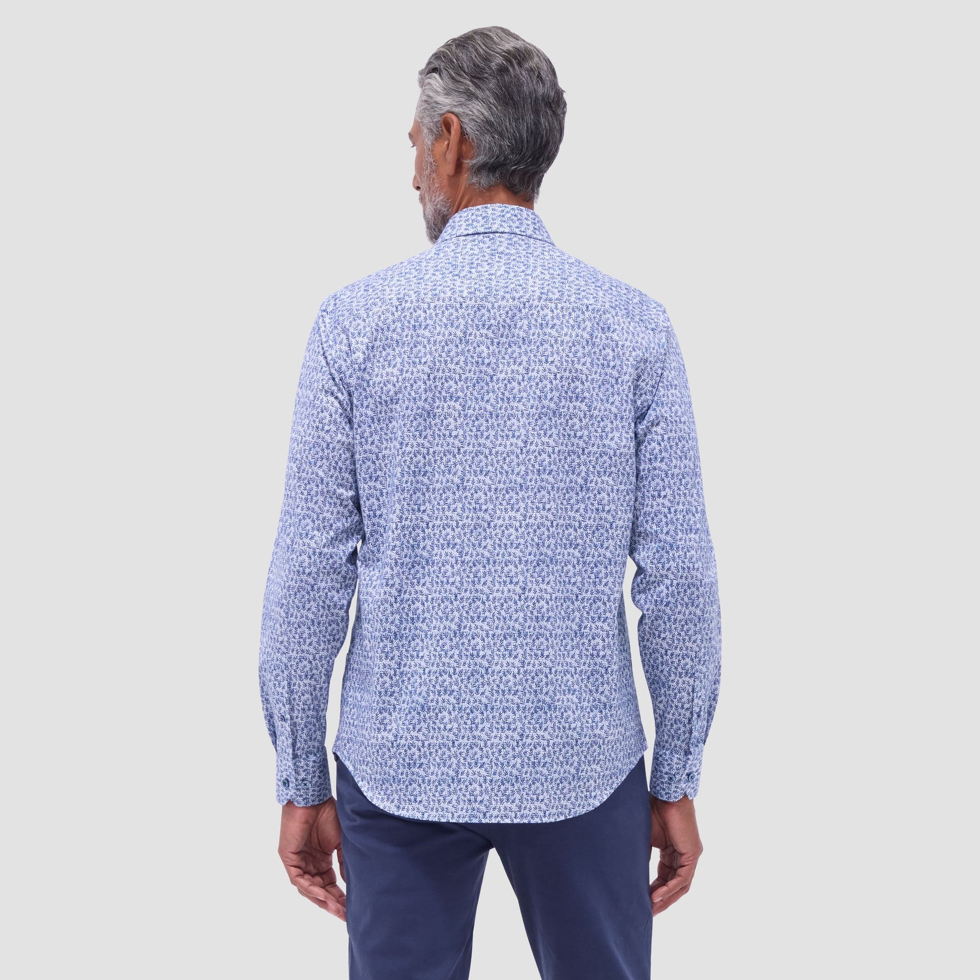 Bugatchi James Leaf Print OoohCotton® Shirt Navy