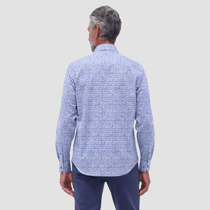 Bugatchi James Leaf Print OoohCotton® Shirt Navy