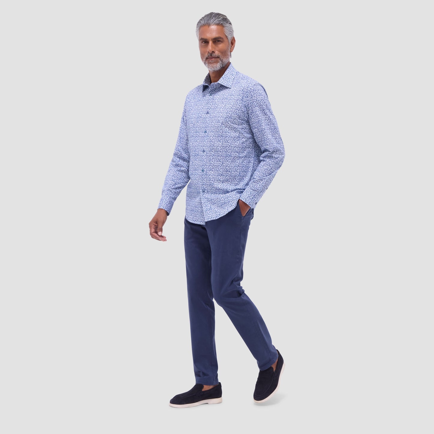 Bugatchi James Leaf Print OoohCotton® Shirt Navy