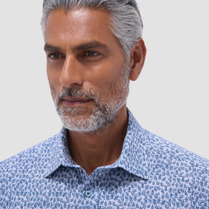 Bugatchi James Leaf Print OoohCotton® Shirt Navy