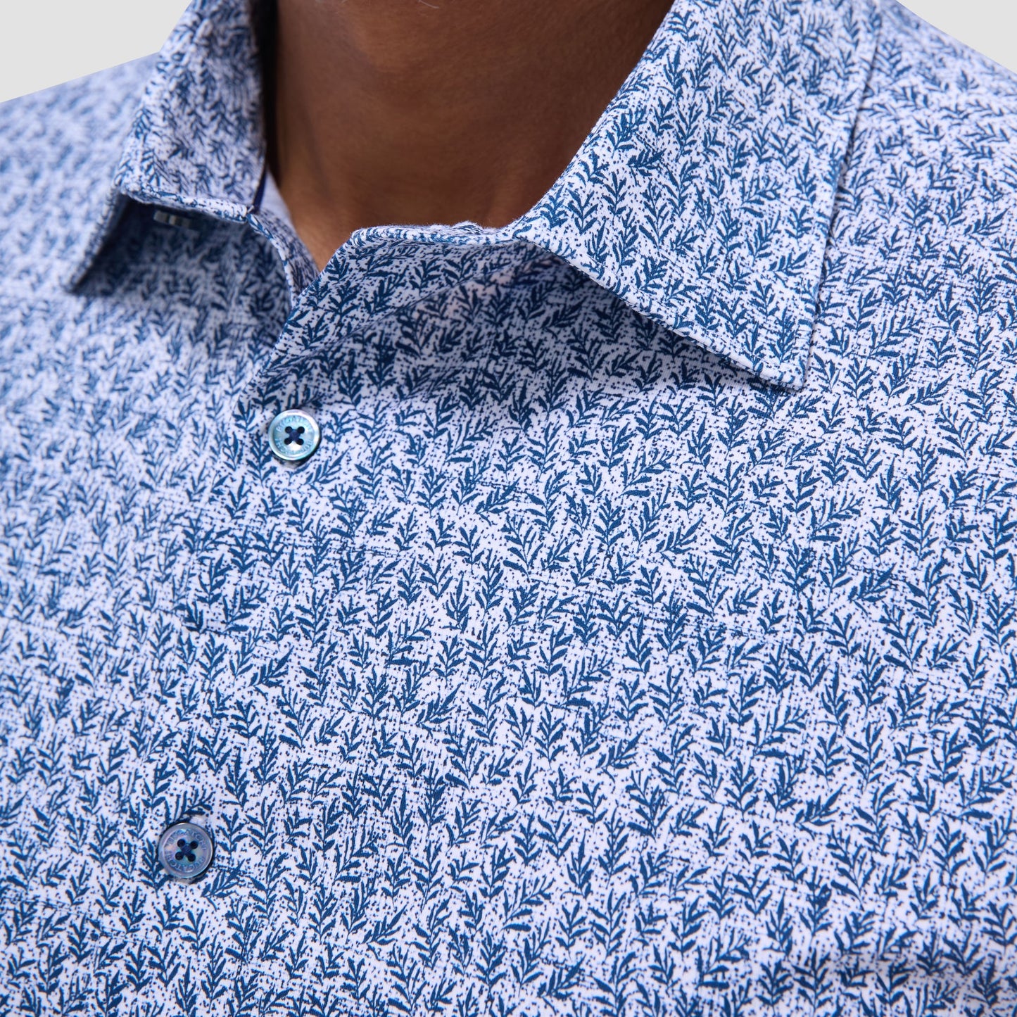 Bugatchi James Leaf Print OoohCotton® Shirt Navy