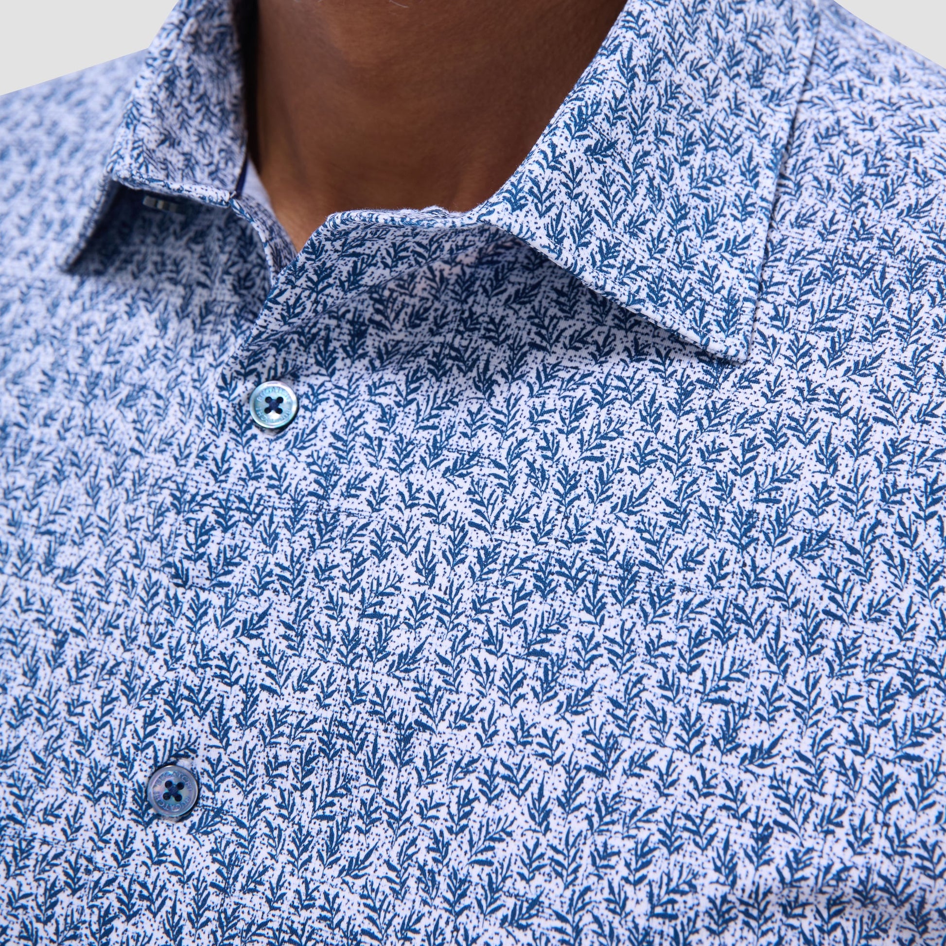 Bugatchi James Leaf Print OoohCotton® Shirt Navy
