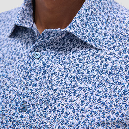 Bugatchi James Leaf Print OoohCotton® Shirt Navy