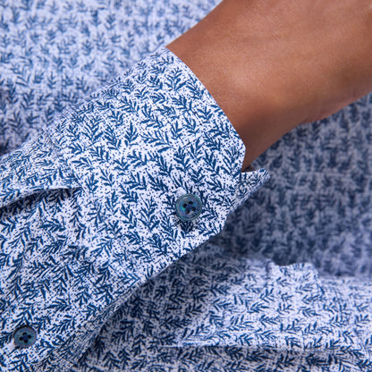 Bugatchi James Leaf Print OoohCotton® Shirt Navy