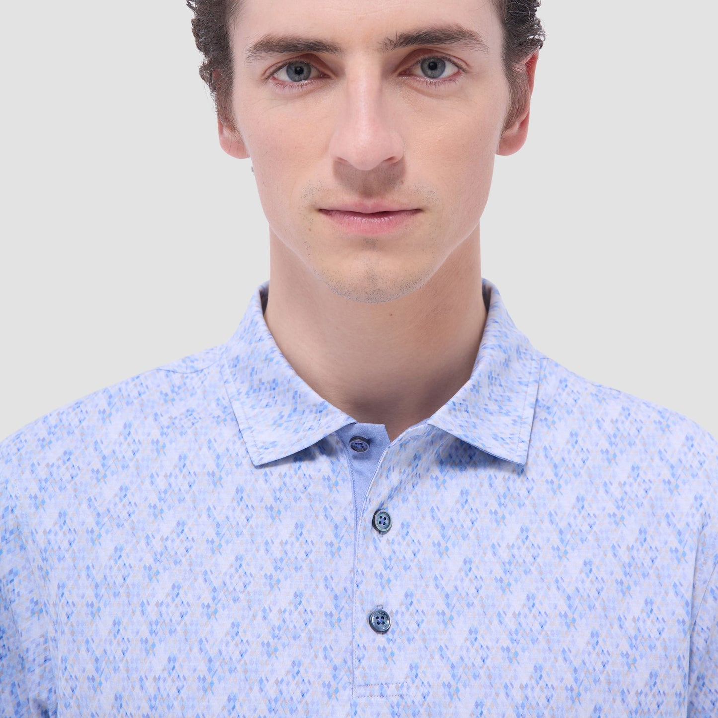 Bugatchi Vincent Double-Sided Geometric & Solid OoohCotton® Polo Shirt Air Blue
