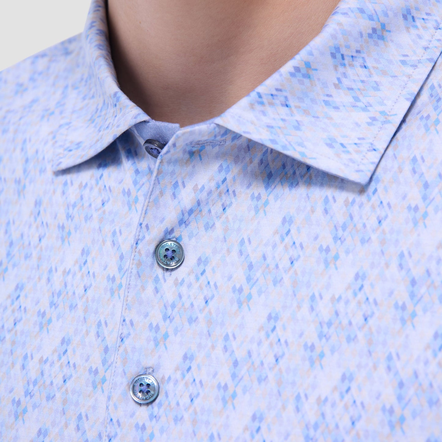 Bugatchi Vincent Double-Sided Geometric & Solid OoohCotton® Polo Shirt Air Blue
