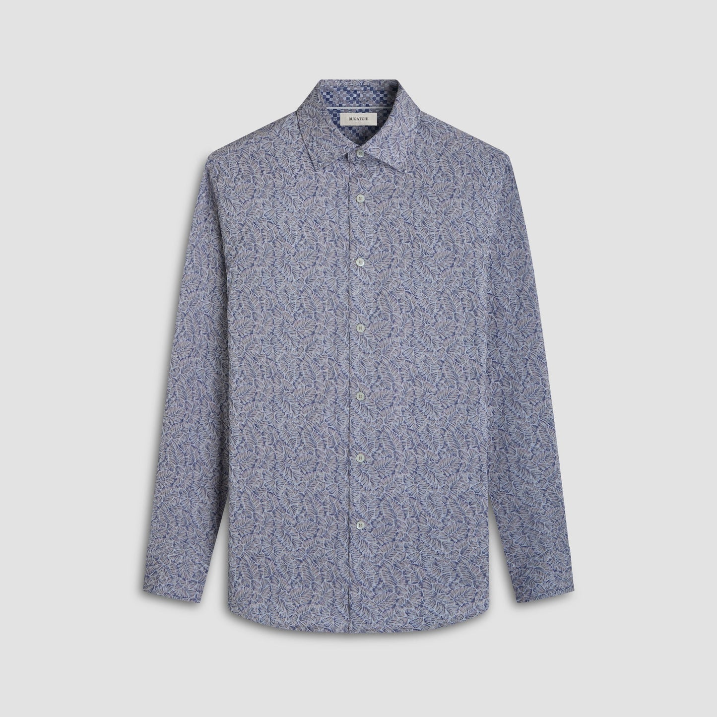 Bugatchi Jimmy Double-Sided Leaf & Check OoohCotton® Shirt Almond