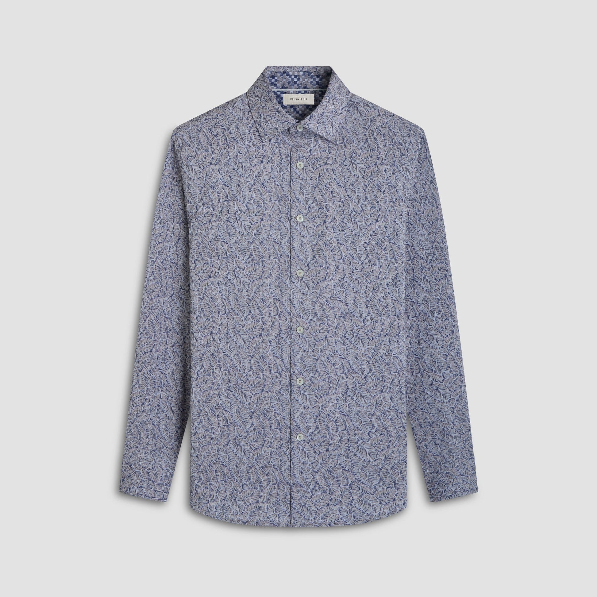 Bugatchi Jimmy Double-Sided Leaf & Check OoohCotton® Shirt Almond