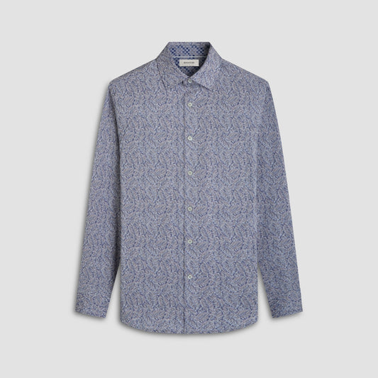 Bugatchi Jimmy Double-Sided Leaf & Check OoohCotton® Shirt Almond