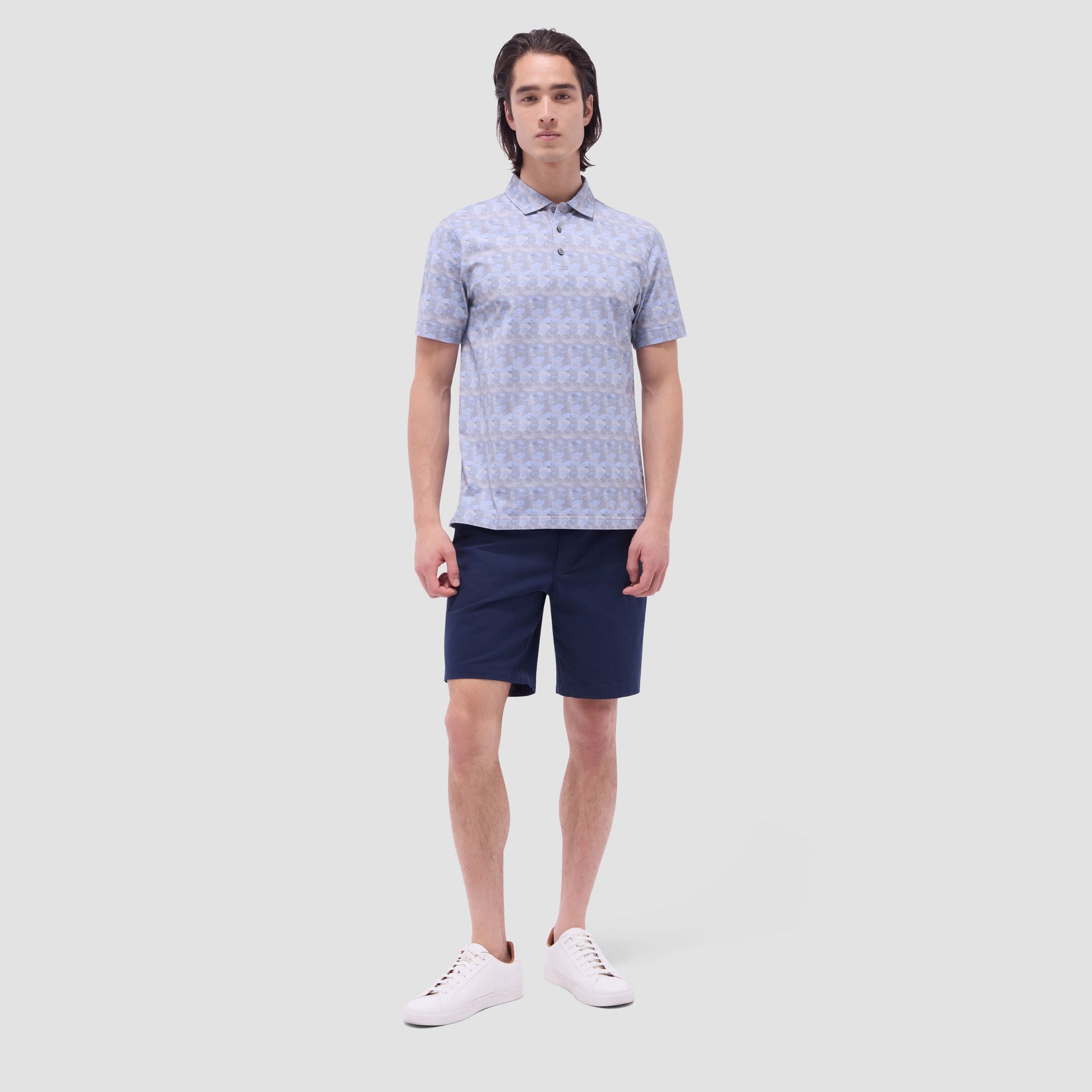 Bugatchi Vincent Double-Sided Abstract & Check OoohCotton® Polo Shirt Almond