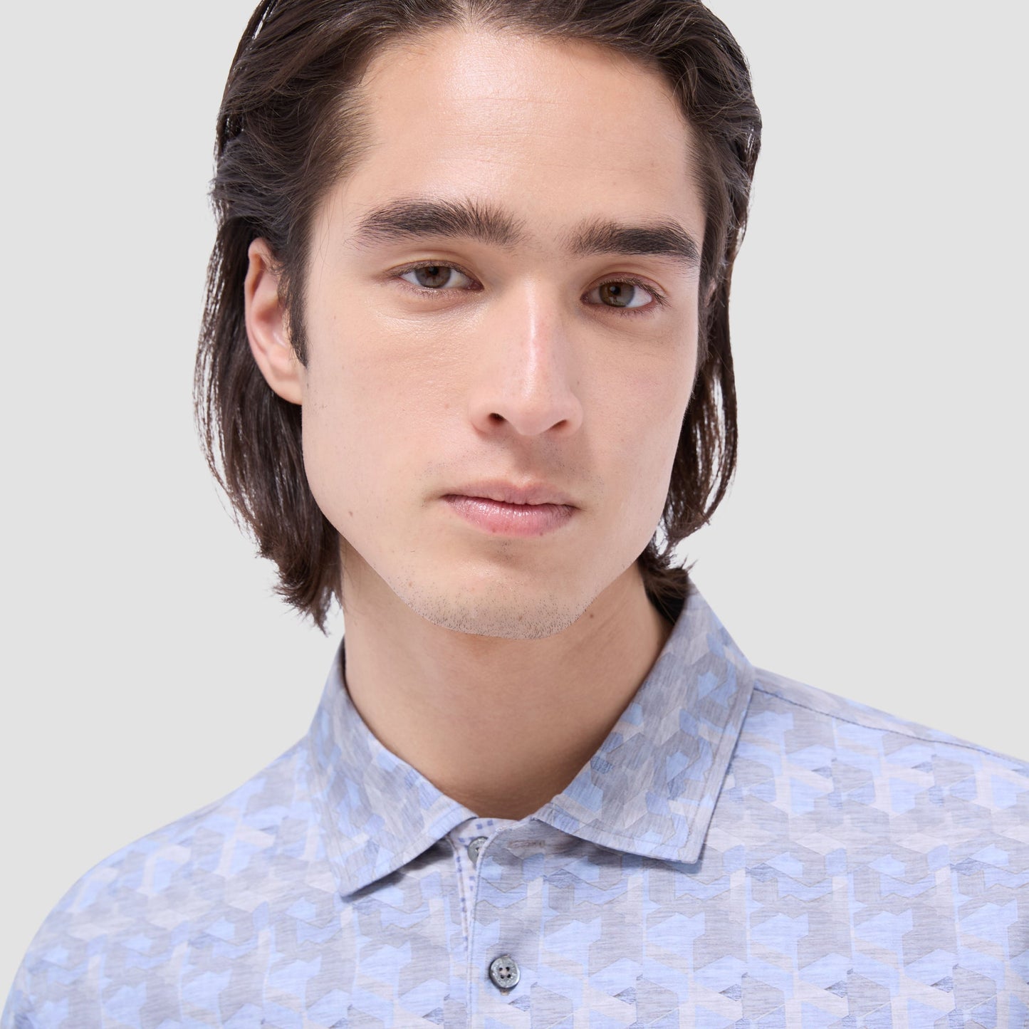 Bugatchi Vincent Double-Sided Abstract & Check OoohCotton® Polo Shirt Almond