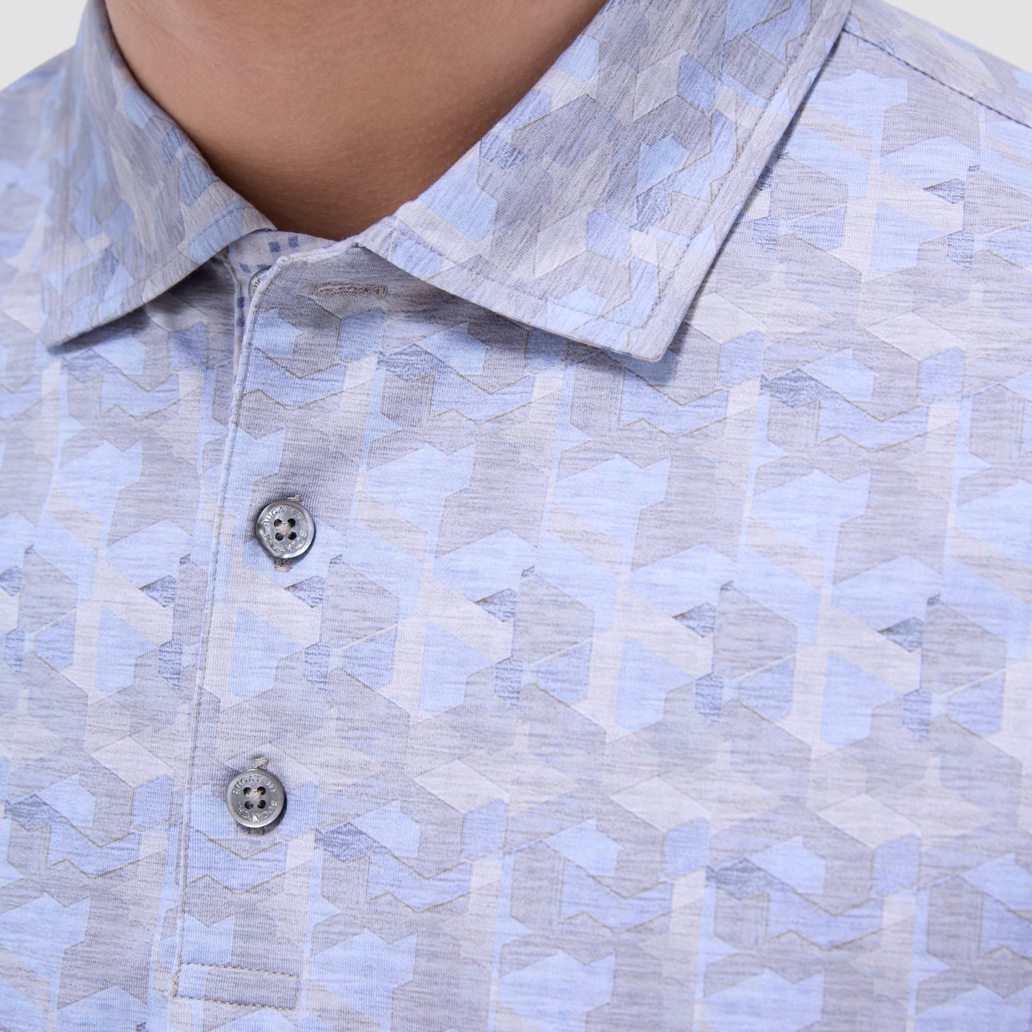 Bugatchi Vincent Double-Sided Abstract & Check OoohCotton® Polo Shirt Almond