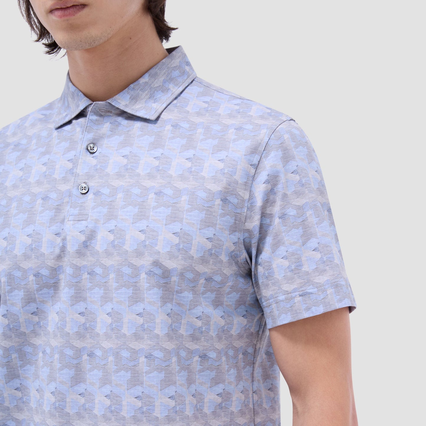 Bugatchi Vincent Double-Sided Abstract & Check OoohCotton® Polo Shirt Almond