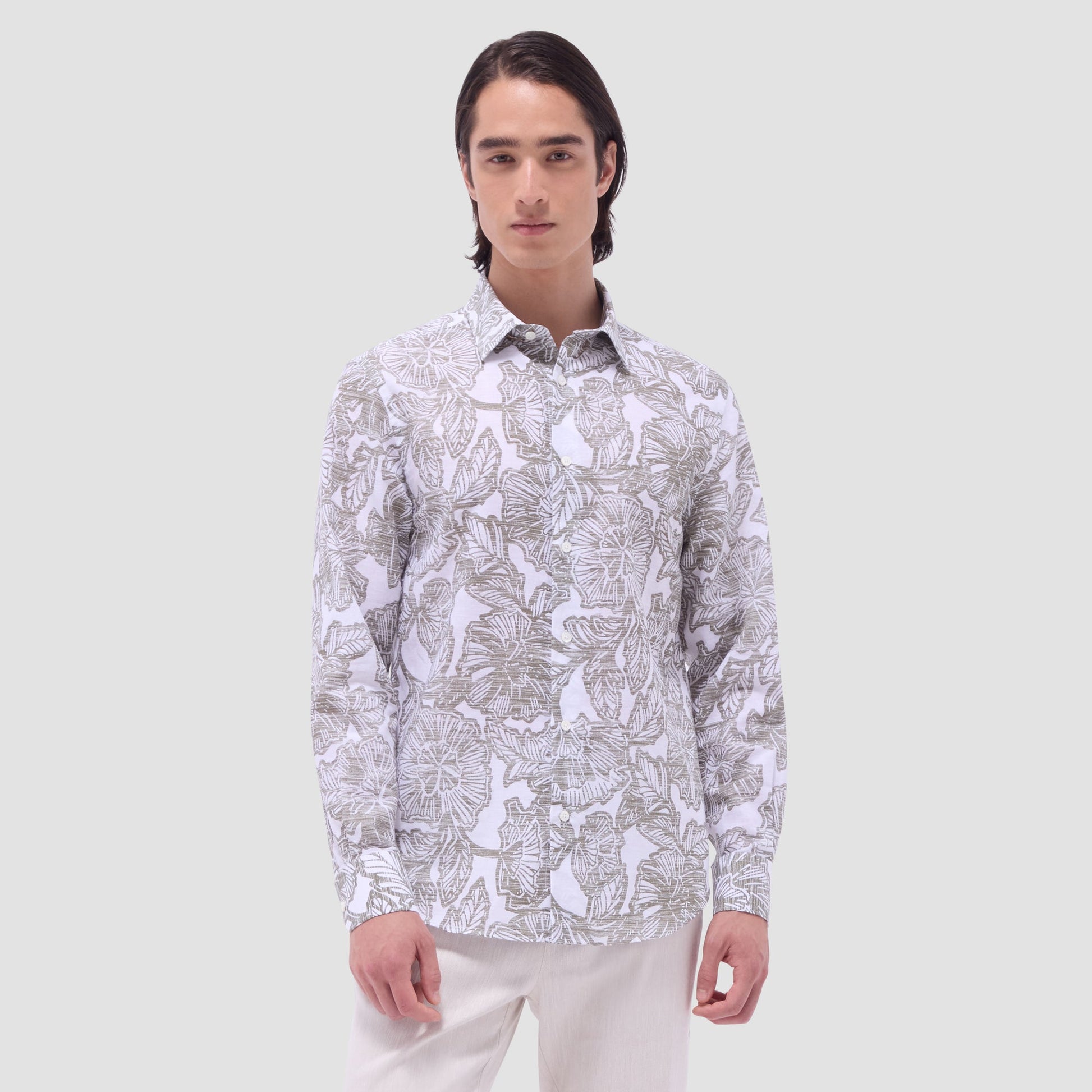 Bugatchi Julian Floral Shirt Olive