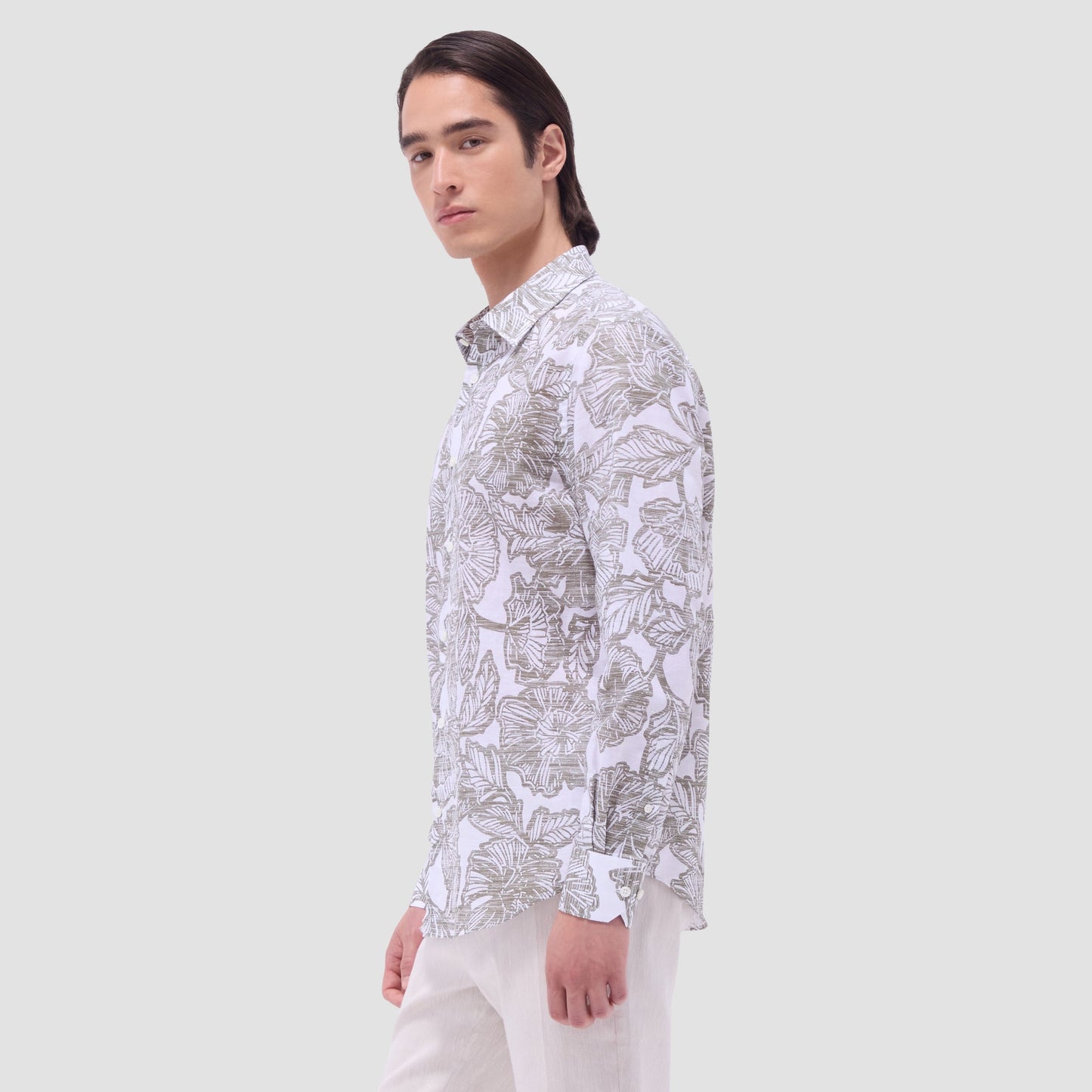 Bugatchi Julian Floral Shirt Olive