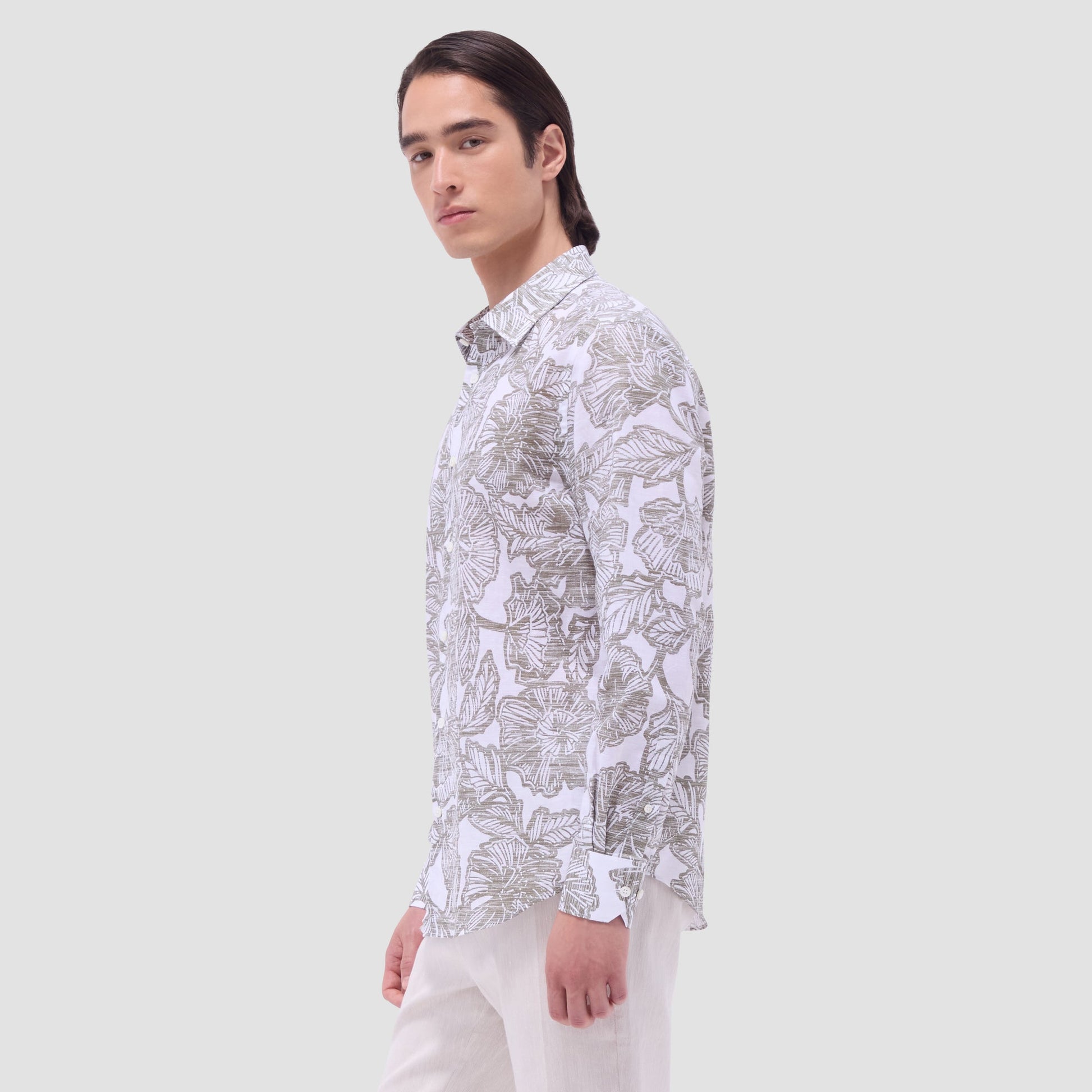 Bugatchi Julian Floral Shirt Olive