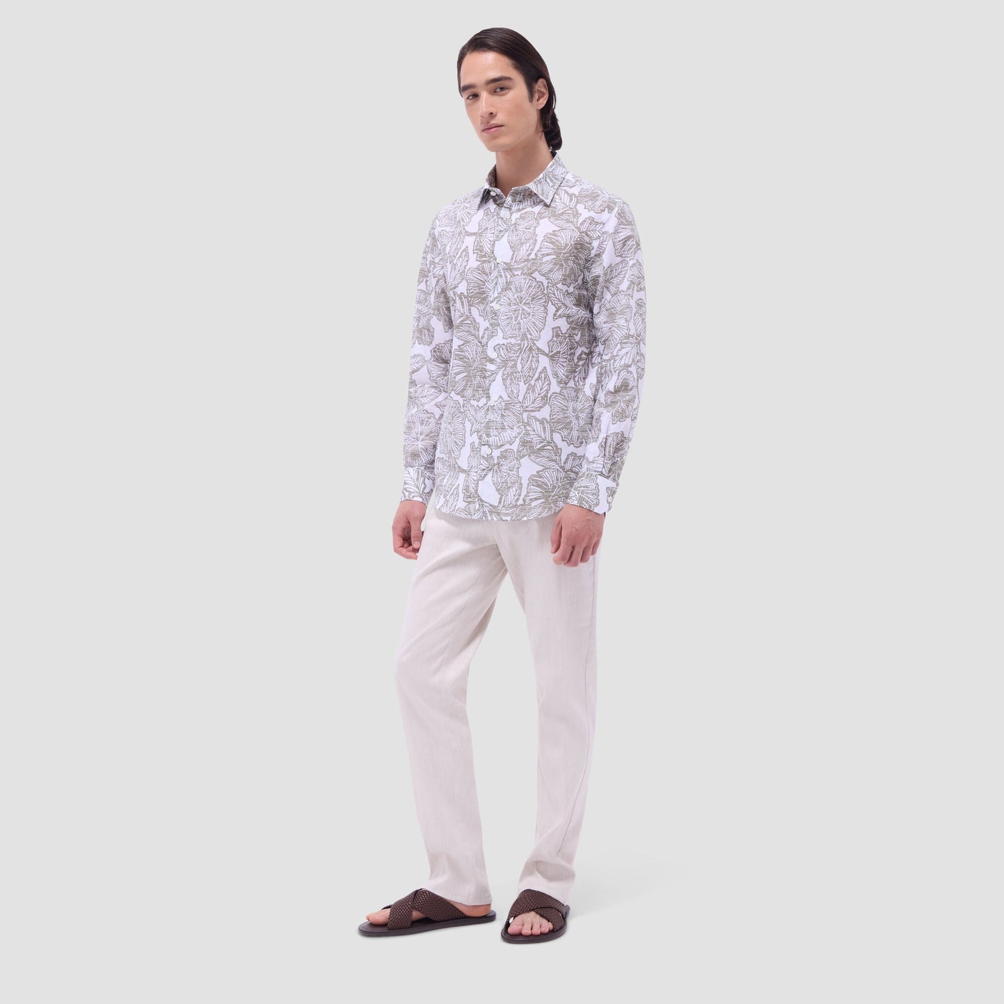 Bugatchi Julian Floral Shirt Olive