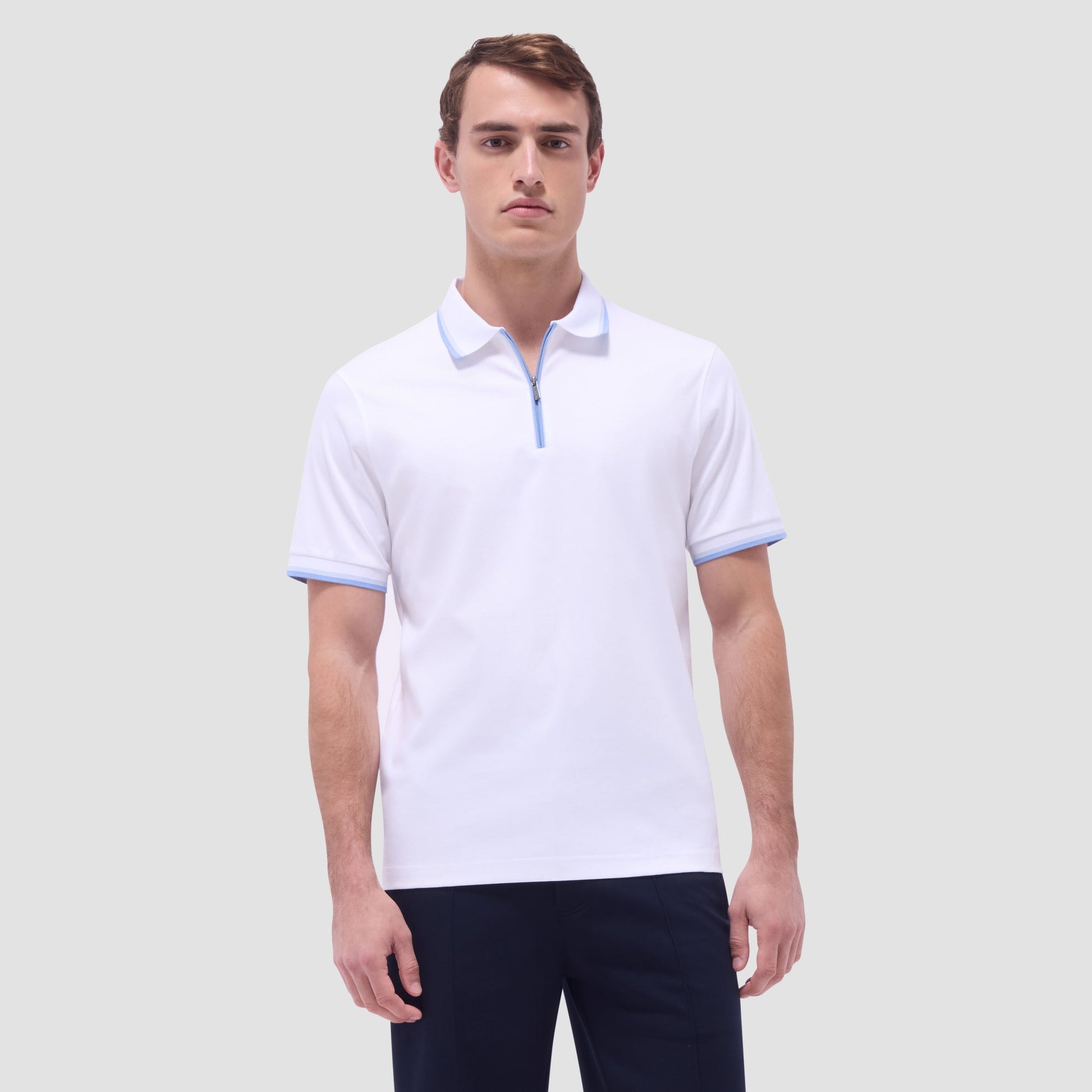Bugatchi Solid Quarter-Zip Polo Shirt White