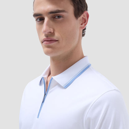 Bugatchi Solid Quarter-Zip Polo Shirt White