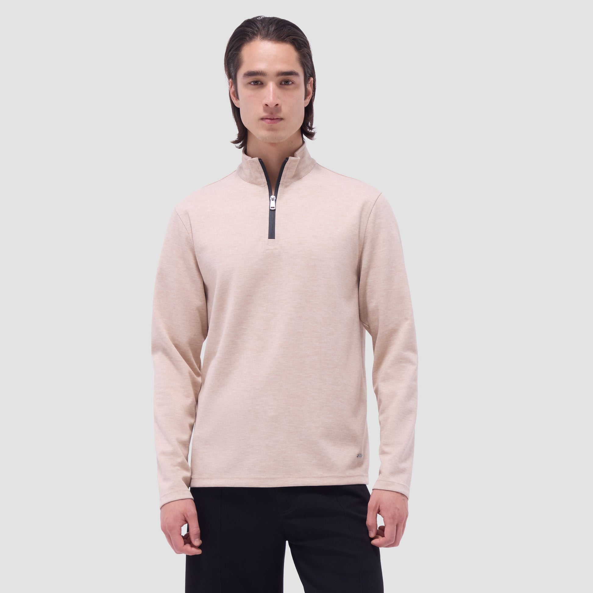 Bugatchi Soft Touch™ Heather Quarter-Zip Pullover Sand